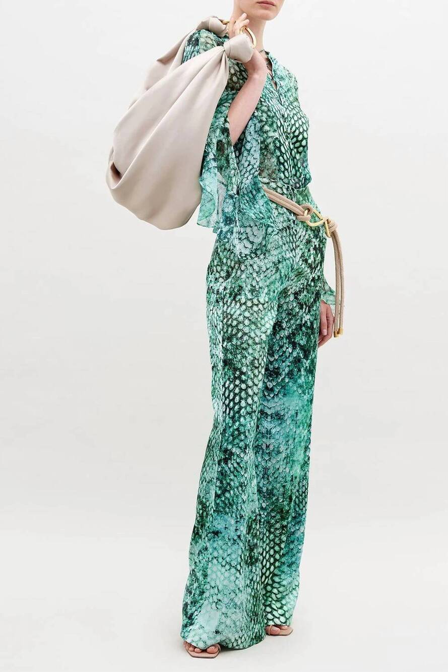 NEW SILVIA TCHERASSI andie silk stretch wide leg pants in emerald print